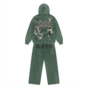 Conjunto de Sudadera Oversize Verde Lavado Personalizado y Pantalones Anchos de Felpa para Mujer, Chándal de Algodón, Venta al por Mayor OEM ODM - Product Image 4