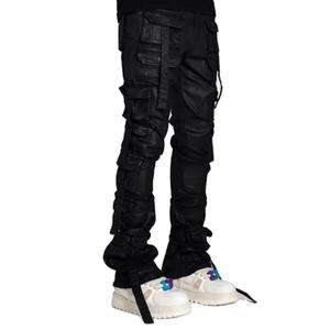 DiZNEW Jeans pour hommes Jeans déchirés coniques de style de rue Jeans pour hommes déchirés minces à la mode et pliants - Product Image 1