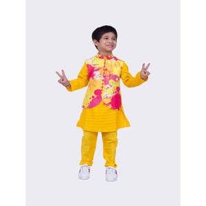 Ensemble Kurta-Pyjama-Jacke en coton imprimé intégral pour homme, multicolore, manches longues - Product Image 1