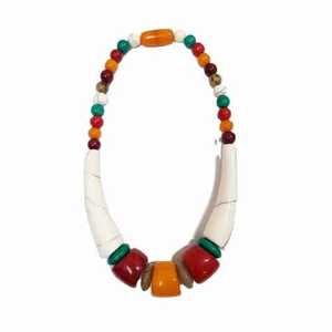 Collier en résine fait main avec perles colorées et pendentifs en forme de corne, bijoux d'art populaire pour femmes - Product Image 3