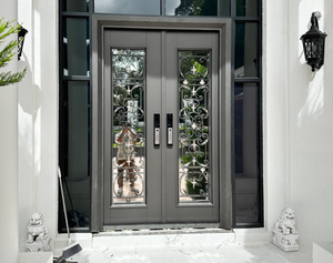 Porte d'entrée extérieure élégante en acier inoxydable de style artisanal, avec ouverture battante, pour maison moderne, en fer forgé CNC, modèle Caesar - Product Image 6