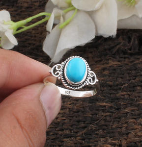 925 Sterling <b>Silver</b> Bezel Setting Turquoise Oval Cut Handmade Classic <b>Boho</b> Dainty Solitaire <b>Ring</b> Certified Jaipur Unisex - Product Image 6