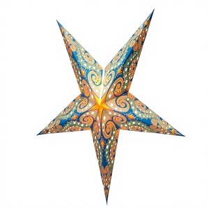 Eco Friendly Paper <b>Star</b> Lantern Handicraft Reusable 60cm Traditional Blue Paisley Pattern Christmas Decoration Wholesale India - Product Image 1