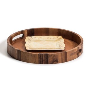 Plateau de service rond en bois fait main, plat décoratif moderne pour table, artisanat en bois - Product Image 6