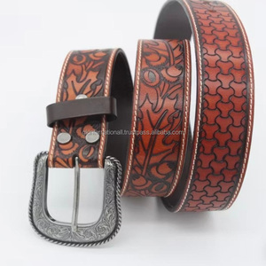Nouvelle ceinture en cuir western personnalisée, sculptée à la main et ornée de motifs floraux, pour homme et femme, avec boucle antique réglable. - Product Image 2