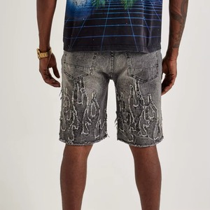 Shorts en jean décontractés gris pour hommes, style streetwear vintage, coupe ample, collection été 2026 - Product Image 3