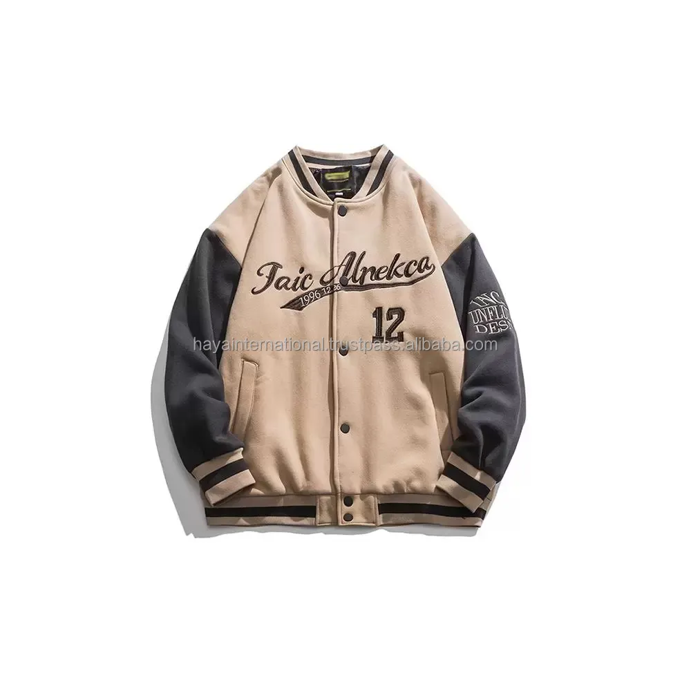 New Arrival Customized Embroidery Casual Outdoor 100% Genuine Wool Embroidered Varsity Jacket