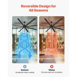 Ventilatore da soffitto moderno a basso profilo da 96 pollici con luce, telecomando a 6 velocità, in alluminio, 8 pale, motore DC reversibile - Product Image 4