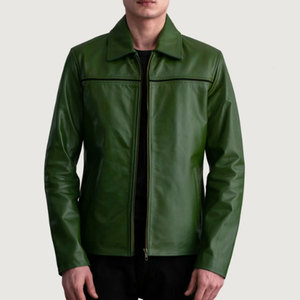 Best Selling Custom Made <b>Men's</b> Cowhide Leather <b>Jacket</b> with Canvas Stand Collar <b>Waterproof</b> & Breathable Casual Design - Product Image 1