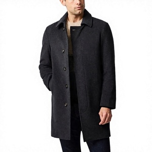 Manteau long en laine 100 % pour homme, couleur anthracite foncé, col rabattu, fermeture à boutons simple, épaisseur standard, uni - Product Image 6