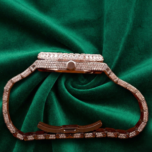 Montre en or rose sertie de diamants, cadran noir, bracelet en acier inoxydable de luxe - Product Image 4