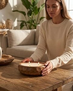 Wooden Candle Bowl Round Handmade Candle Stand Farmhouse Decorative Holder for Home Christmas - Product Image 3