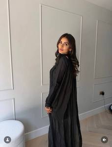 Ensemble indien pakistanais noir orné pour femme, costume formel Kurta Palazzo en soie tricotée, fabrication sur mesure OEM - Product Image 5