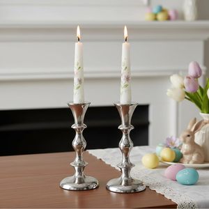 Luxury Silver <b>Taper</b> <b>Candle</b> Holders Set of 2 for Dining and Coffee Table Decorative Centrepiece for Home and Christmas - Product Image 3