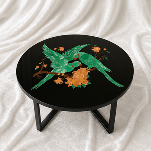 Mesa de Centro de Mármol Negro de Lujo, Diseño con Incrustaciones de Loros Hecho a Mano, Mesa Moderna para Oficina, Decorativa y Ecológica, Ideal para Aniversarios - Product Image 3