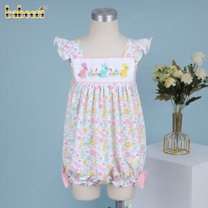 Patrón de personajes Impreso a mano Bebé Niños Ruffle Bubble OEM ODM Stock Verano Manga corta Botón a presión Mamelucos 100% Algodón - Product Image 2