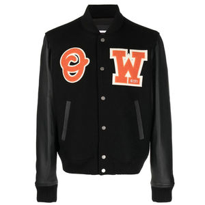 แพทช์ปักตัวอักษร โลโก้แบบกำหนดเอง แขนเสื้อหนัง  ผ้าขนสัตว์สีดำ  เสื้อแจ็คเก็ตเบสบอลแบบวาร์ซิตี้คุณภาพสูงสำหรับฤดูหนาว - Product Image 6