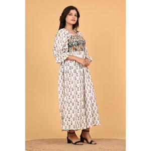 Vestido Maxi de Algodón con Estampado a Mano, Diseño Indio, Hecho a Mano, para Fiesta, Estilo Boho Floral, Verano-Otoño, Ecológico - Product Image 3