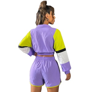 Conjunto de Dos Piezas de Punto Sólido Informal para Mujer de Alta Calidad, Chaqueta Cortavientos y Pantalones Cortos, Chaqueta Cálida 100% Algodón, Venta al por Mayor de Verano - Product Image 6