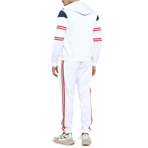 Men's <b>White</b> Color Block <b>Tracksuit</b> Set Full Sleeve Hooded Zipper Closure Breathable Sporty Design with Side Pockets - Product Image 3