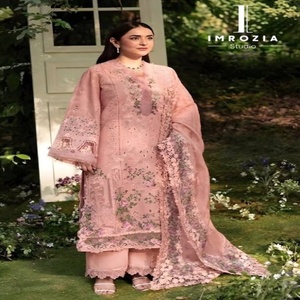 Conjunto de traje largo semisellado de algodón cambray de alta calidad con bordados y dupatta estampada, proveedor de Surat - Product Image 1