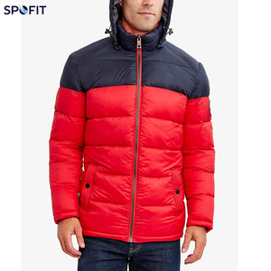 <b>Hooded</b> Puffer <b>Jacket</b> <b>Red</b> Navy Color Blocking Winter Thick Polyester Windproof Casual Zipper Closure - Product Image 4