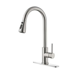 Rubinetto da Cucina Estraibile Monocomando ad Arco Alto in Nichel Spazzolato, Miscelatore Lavello in Acciaio Inossidabile di Alta Qualità - Product Image 1