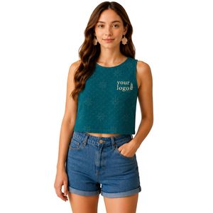 Top Corto Verde Azulado con Bordado Floral para Mujer, Chaleco de Verano sin Mangas de Algodón, Logotipo Personalizado, Moda Casual Urbana - Product Image 1
