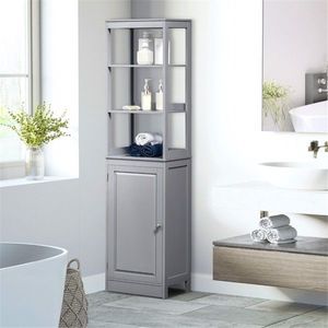 Mobiletto da Bagno Grigio con Maniglia in Acciaio Inox, Materiale MDF e Acciaio, Finitura Verniciata per Uso Domestico o Alberghiero - Product Image 5