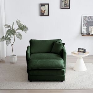 Poltrona Moderna in Ciniglia Verde con Poggiapiedi per Soggiorno, Club, Camera da Letto, Lettura - Poltrona Durevole in Ciniglia - Product Image 2