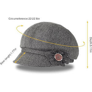Casquette Gavroche Grise en Laine pour Femme avec Bouton Brodé Fleur Style Anglais Chapeau Décontracté Respirant avec Ruban et Cordon pour l'Hiver - Product Image 4