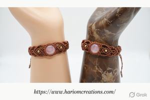 Pulsera de Macramé Marrón Hecha a Mano con Cuarzo Rosa, Joyería Curativa Ajustable Estilo Boho - Product Image 2