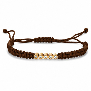 Bracelet en macramé noir en or 14 carats plaqué rhodium, diamants CVD cultivés en laboratoire classiques F VVS VS, design à cinq pierres, cordon tressé réglable - Product Image 5