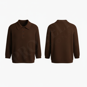 Polo en polyester de qualité supérieure, doux et côtelé, avec col boutonné, confortable et élégant, à manches longues, pour homme, décontracté - Product Image 4