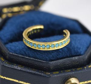 Manchette d'oreille bleu turquoise en argent sterling, argent ou or, sans perçage, boucles d'oreilles minimalistes, manchette d'oreille bleue avec zircon cubique - Product Image 3