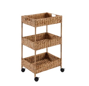 Custom Vintage Wicker Water Hyacinth Rolling <b>Cart</b> Mobile Floor Standing Display Unit Aesthetic Rectangular Design Home Decor She - Product Image 1