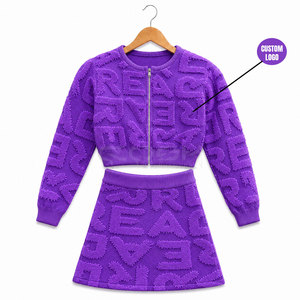 Cosh International Sisterhood Sorority 2 Piece <b>Knitted</b> <b>Set</b> Purple Letter Pattern Crew Neck Zipper Top Skirt Casual Autumn Outfit - Product Image 1