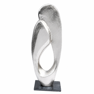 Sculpture moderne artisanale en aluminium doré en forme de nénuphar sur socle, ornement de table en métal de luxe en forme de feuille pour la maison, le bureau ou le salon - Product Image 3