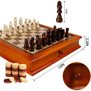 Juego de Ajedrez de Madera de Nogal Hecho a Mano de Alta Calidad - Juego de Ajedrez y Damas de Lujo para Mesa con Cajón Extraíble - Product Image 4