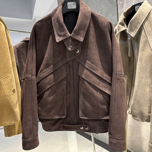 Veste de moto en cuir PU beige pour homme SHAFIQSPORTS, col rabattu, fermeture boutonnée, coupe ajustée, décontractée, hiver, coupe régulière - Product Image 1