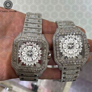 Charm Jewells Montre rectangulaire de luxe pour hommes incrustée de diamants, en acier inoxydable, à quartz analogique, fermoir pliant, 42 mm - Product Image 5