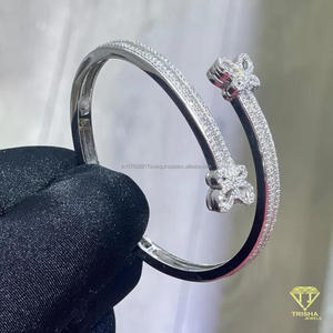 Designer Moissanite Diamond Butterfly Open End Bangle Bracelet Iced Detailing Gold Plated Hiphop Style Wedding Jewelry Unisex - Product Image 3