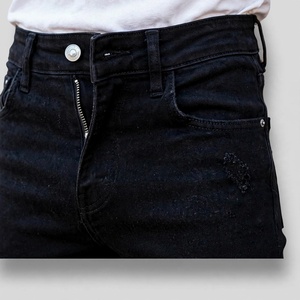 Jean en denim noir déchiré coupe slim pour homme, taille haute, en coton, délavé, décontracté, pour l'automne - Product Image 3