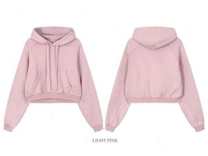 Sudadera con Capucha Rosa Corta de Jersey Sólido Cómoda con Logo Personalizado, Estampado Frontal en el Pecho, Oversize para Mujer, OEM - Product Image 4