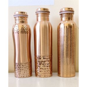 Handmade Pure Copper Water <b>Bottle</b> Set Hammered Engraved Ayurvedic Health Benefit Leakproof Copper Vessel Yoga Gym Sports <b>Flask</b> - Product Image 1