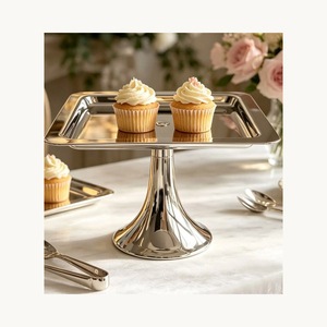 Base rectangular de acero inoxidable para pasteles, nuevo diseño, expositor de postres para panadería, bodas y eventos. - Product Image 1
