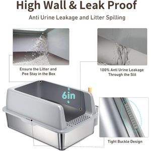 Caja de Arena para Gatos Extra Grande XXL de Acero Inoxidable, Anti-Fugas, Entrada Lateral con Pedal, Pala de Metal Jumbo para Arena, No Incluye Arena para Gatos - Product Image 3