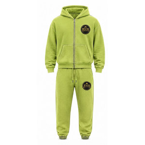 Ensemble de survêtement vert à capuche 100% coton avec fermeture éclair intégrale, poche avant et patch brodé appliqué 480 g/m² - Product Image 3