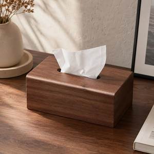 Caja Dispensadora de Pañuelos de Madera de Nogal Redonda |   Moderno Porta Servilletas de Madera, Juego de Cajas de Almacenamiento para Mesa - Product Image 2