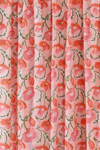 Tissu 100% Coton Imprimé Floral à la Main Motif Coquelicot Rose Pêche Vert pour Robes, Rideaux, Canapés, Costumes Filles Léger - Product Image 2